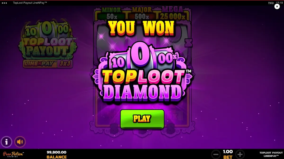 Interface do jogo TopLoot Payout LineNPay em um smartphone